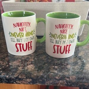 Festive Green and White Holiday Mugs